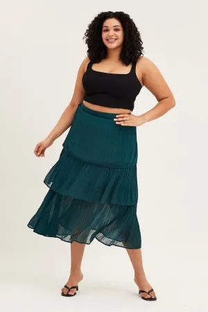Draped Silhouette high contrast Green Midi Skirt Pleated