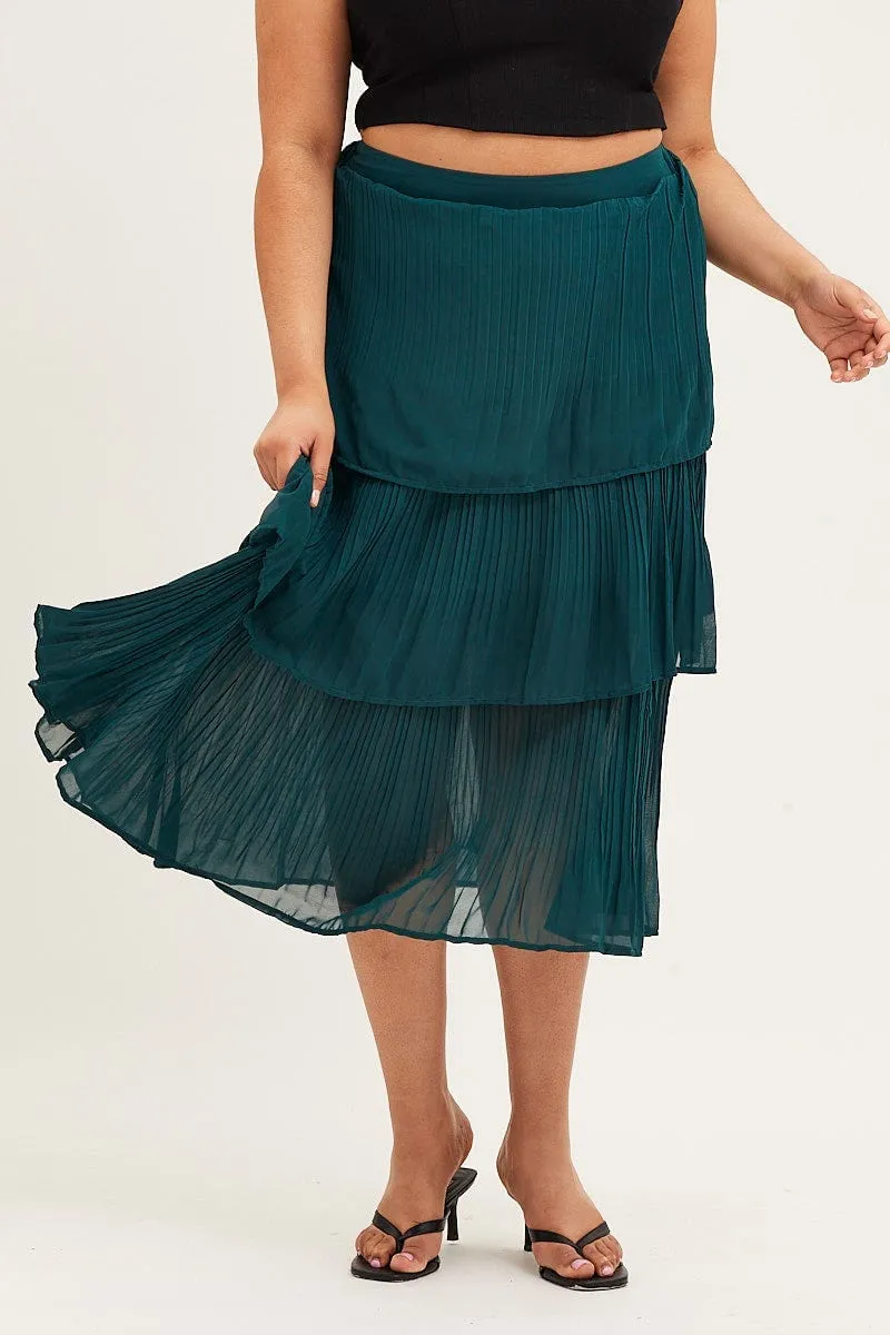 Thermal Regulating Local Artisan Green Midi Skirt Pleated