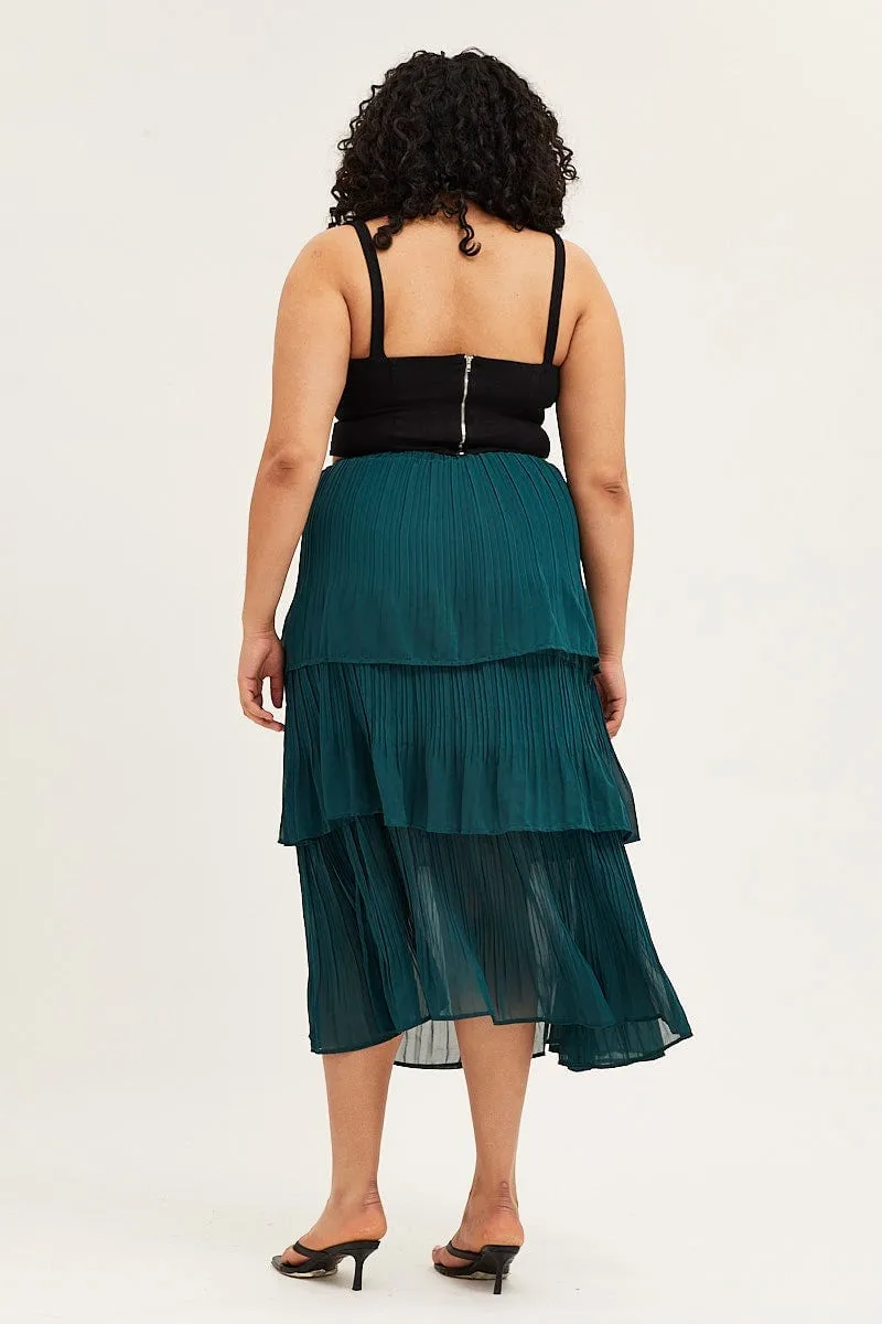 Timeless Trend Green Midi Skirt Pleated