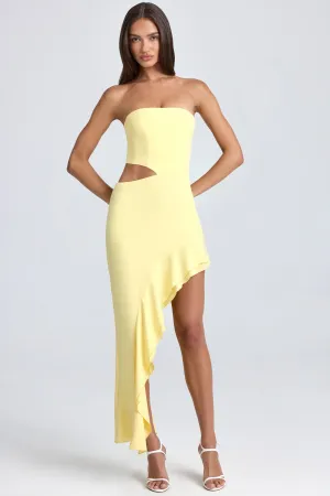 Bandeau Cut-Out Ruffle-Trim Maxi Dress in Lemon Sherbet Retro Charm