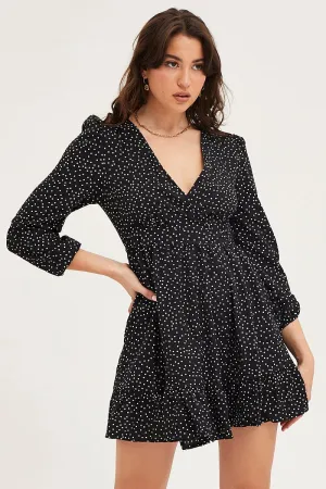 Polka Dot Wrap Dress Long Sleeve Mini StretchFree