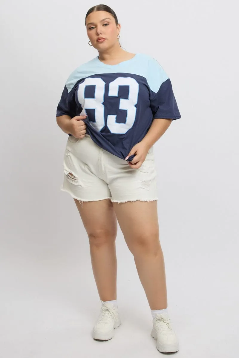 Blue Graphic T Shirt Short Sleeve Soft Fabric Timeless Top