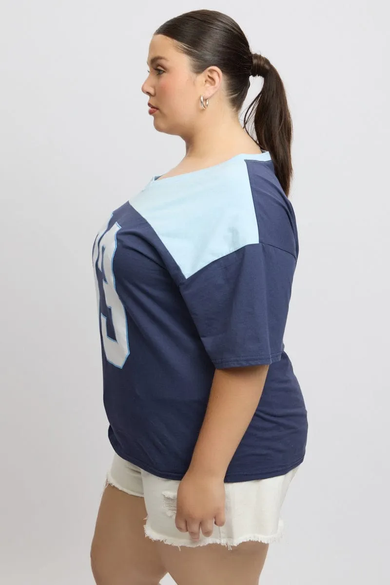 Blue Graphic T Shirt Short Sleeve Urban Streetwear
