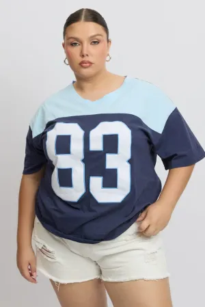 V-Neck Comfy Layer Blue Graphic T Shirt Short Sleeve