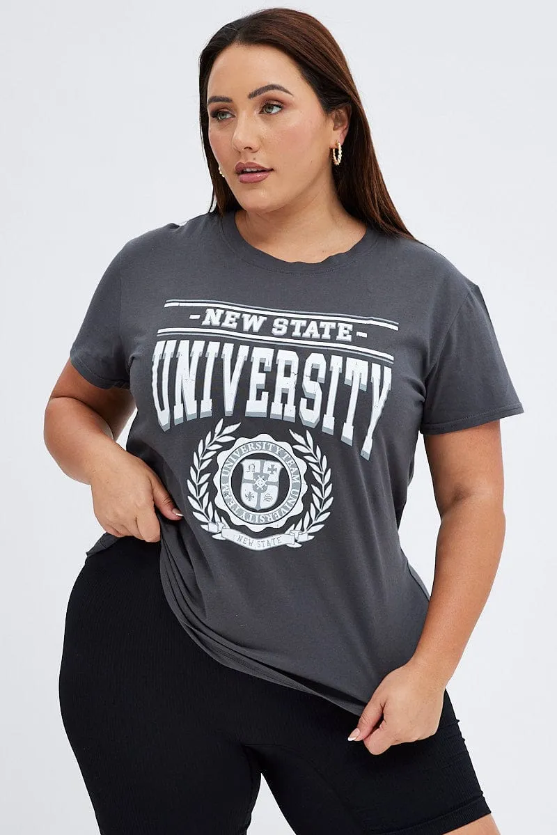 Trendy Vibes Grey Graphic T-shirt New State University Print