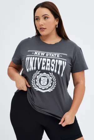 Trendy Vibes Grey Graphic T-shirt New State University Print