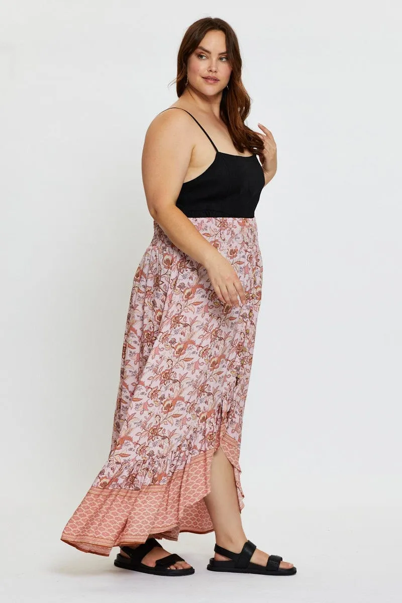 Boho Print Maxi Skirt High-low Quick Wear Comfy Fit