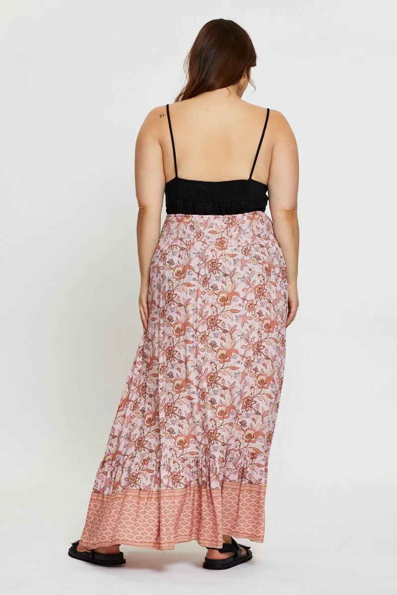 Daily Fashion Crisp Fit Boho Print Maxi Skirt High-low
