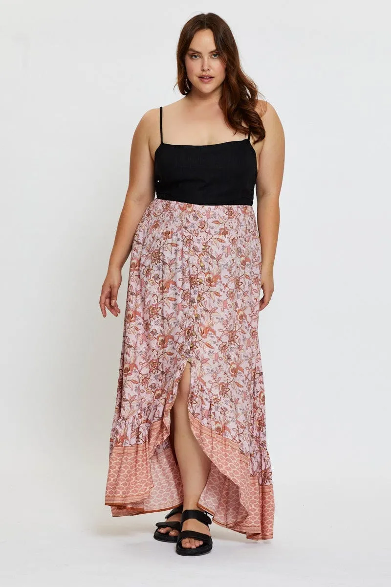 Thermal Regulating Bold Details Boho Print Maxi Skirt High-low