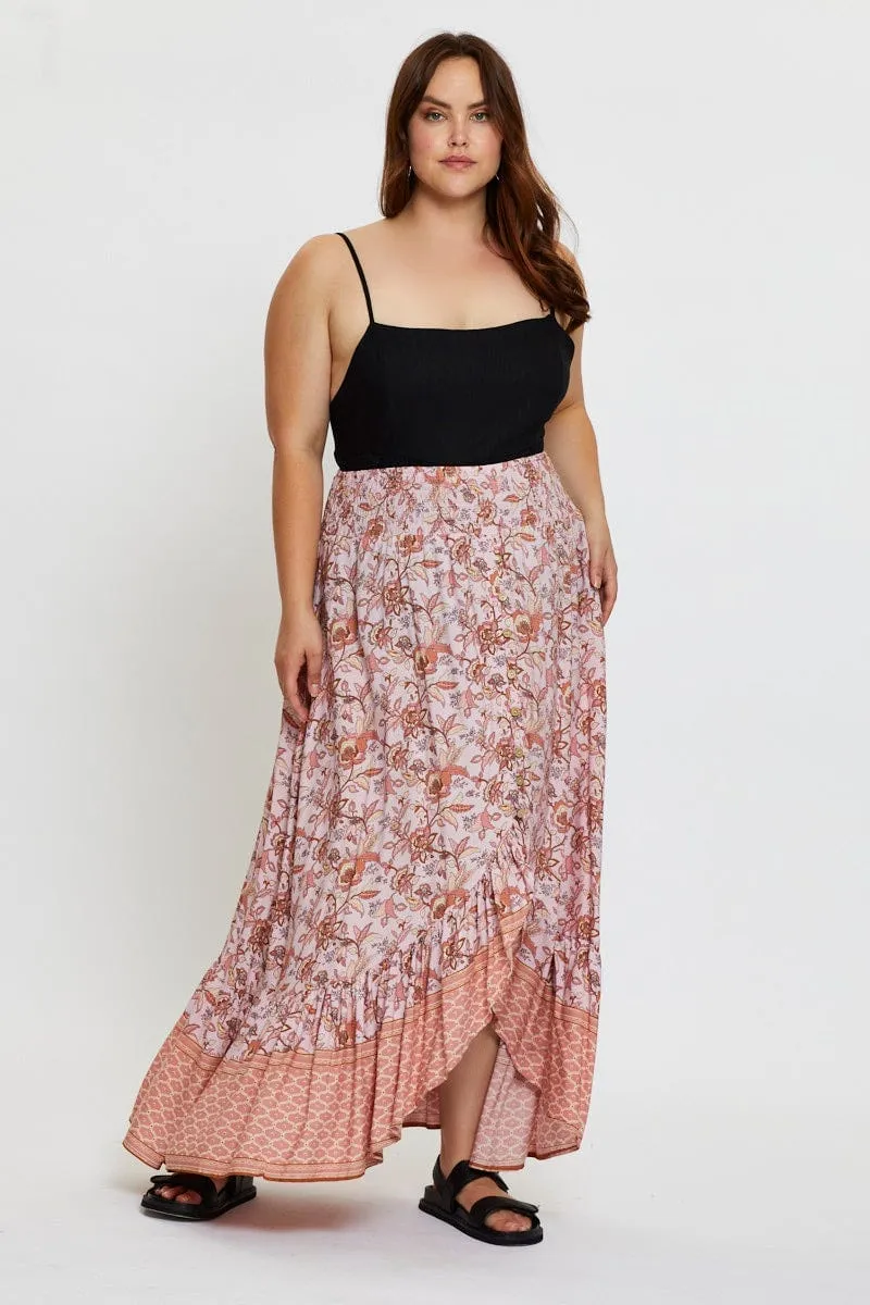 Summer Picnic Young adult Boho Print Maxi Skirt High-low