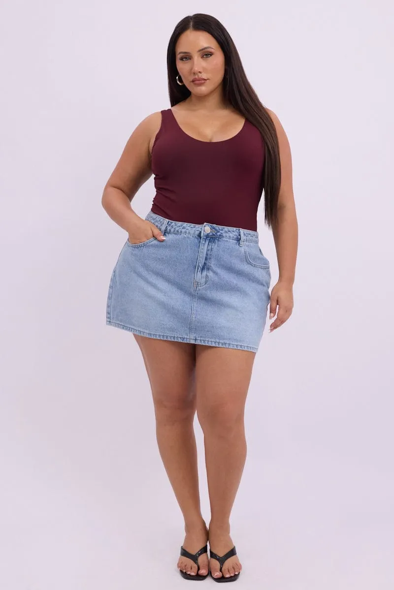 Double Layered Design Bold Finish Denim Superfade 5 Pocket Mini Skirt