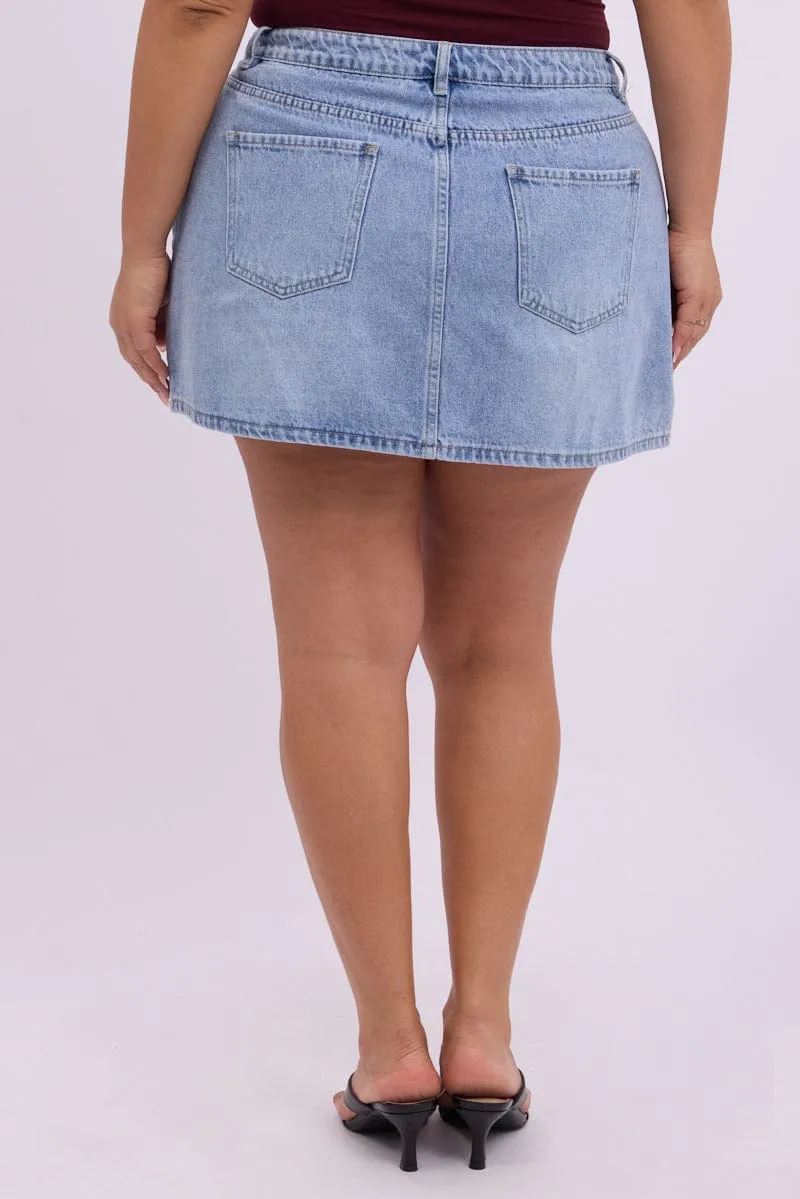 Embroidered Detail Denim Superfade 5 Pocket Mini Skirt