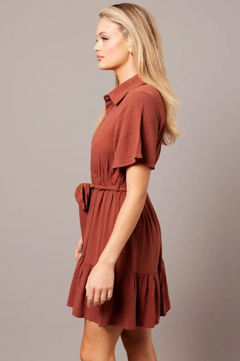 Party Ready Brown Fit And Flare Dress Wing Sleeve