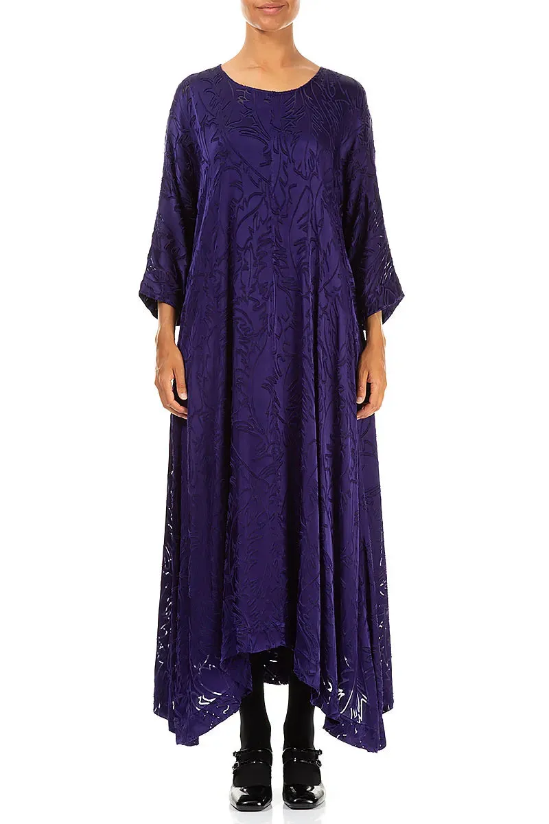 Flared Devor?? Feather Royal Purple Silk Dress Brunch Fit Calm Ease