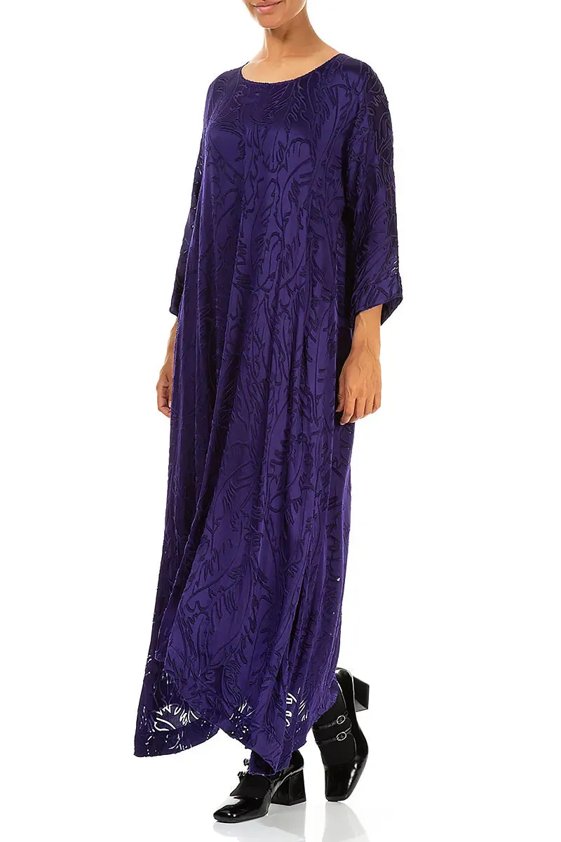 Flared Devor?? Feather Royal Purple Silk Dress Seasonal Style HighCollar Style