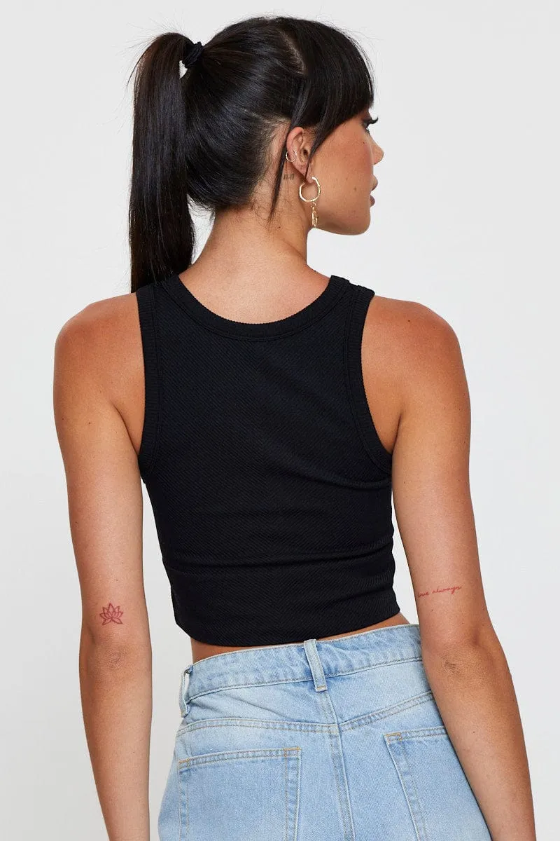 HeatReflective Lining Black Tank Top Sleeveless Crew Neck Seamless
