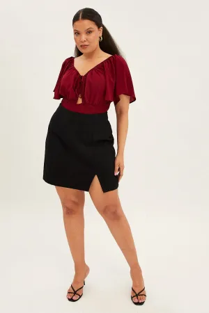 LowProfile Design Red Shirred Bodysuit Short Sleeve Cut Out