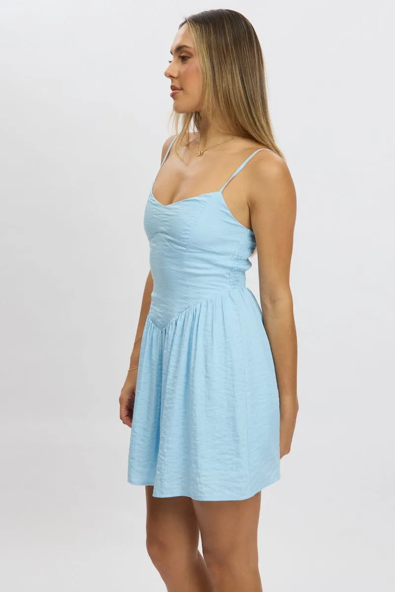 Blue Fit And Flare Dress Drop Waist Mini FourWay Stretch Workwear Essentials