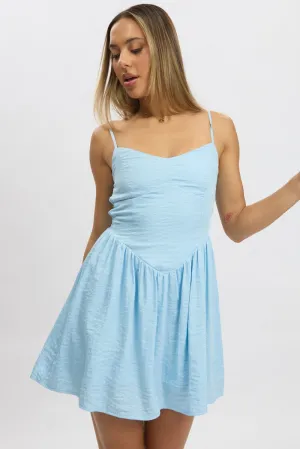 Blue Fit And Flare Dress Drop Waist Mini Comfort Look