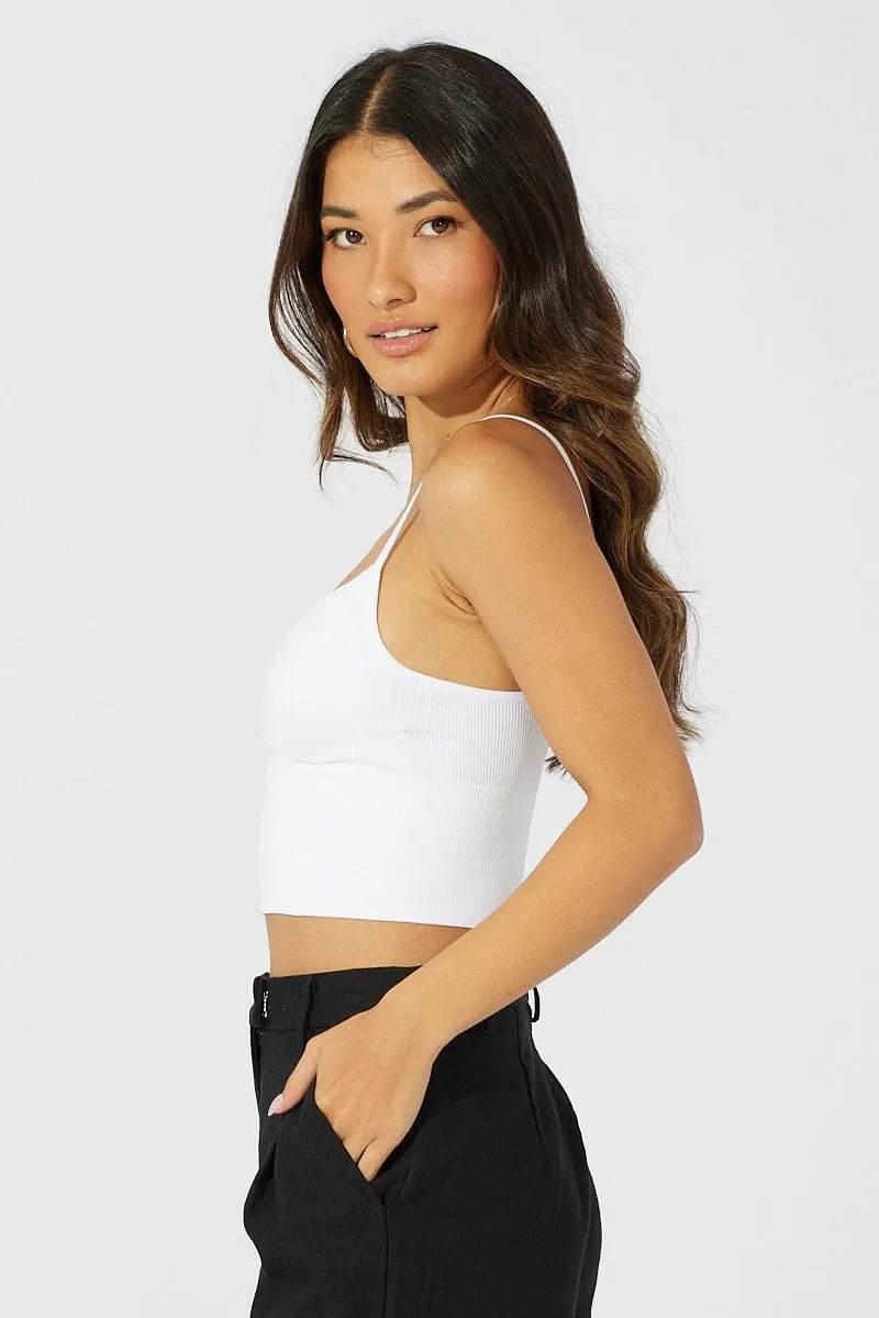 White Bralette Round Neck Seamless Work-Ready Lightweight Feel