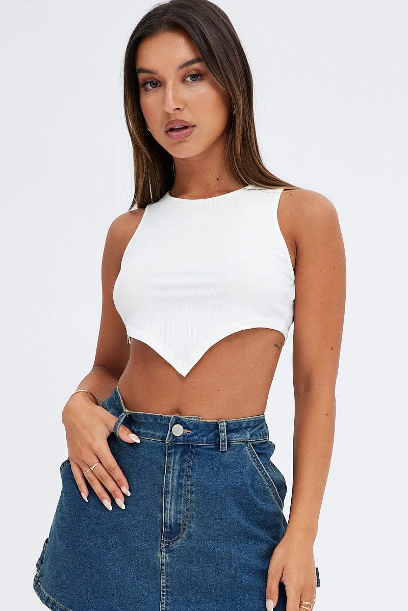 White Scarf Tank Top Tagless Design