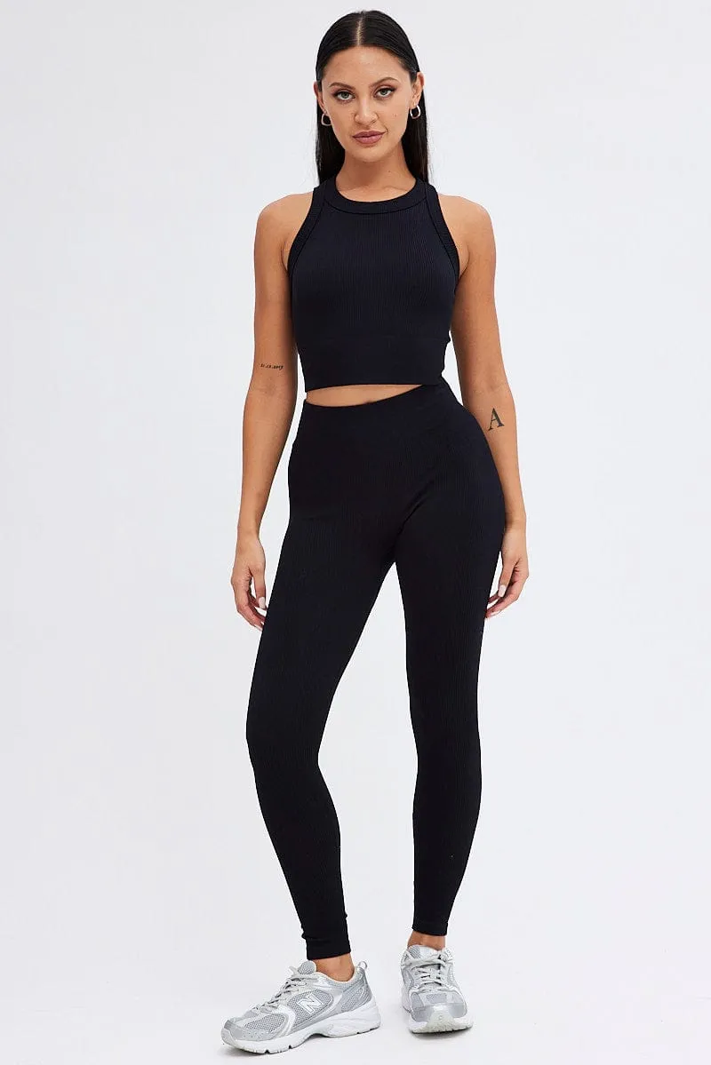 MachineWashable Fabric City Casual Black Tank Top Seamless Activewear