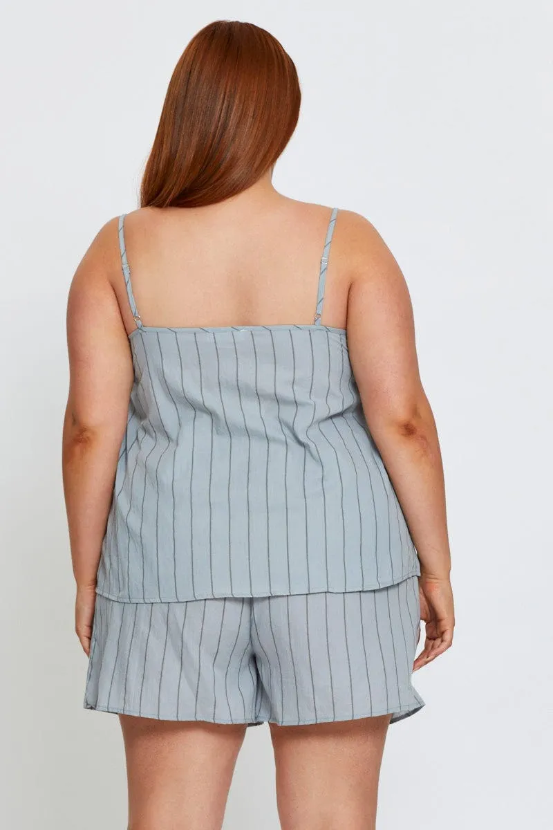 EcoFriendlyDyeProcess Blue Pyjamas Set Sleeveless Stripe Cami Top & Short