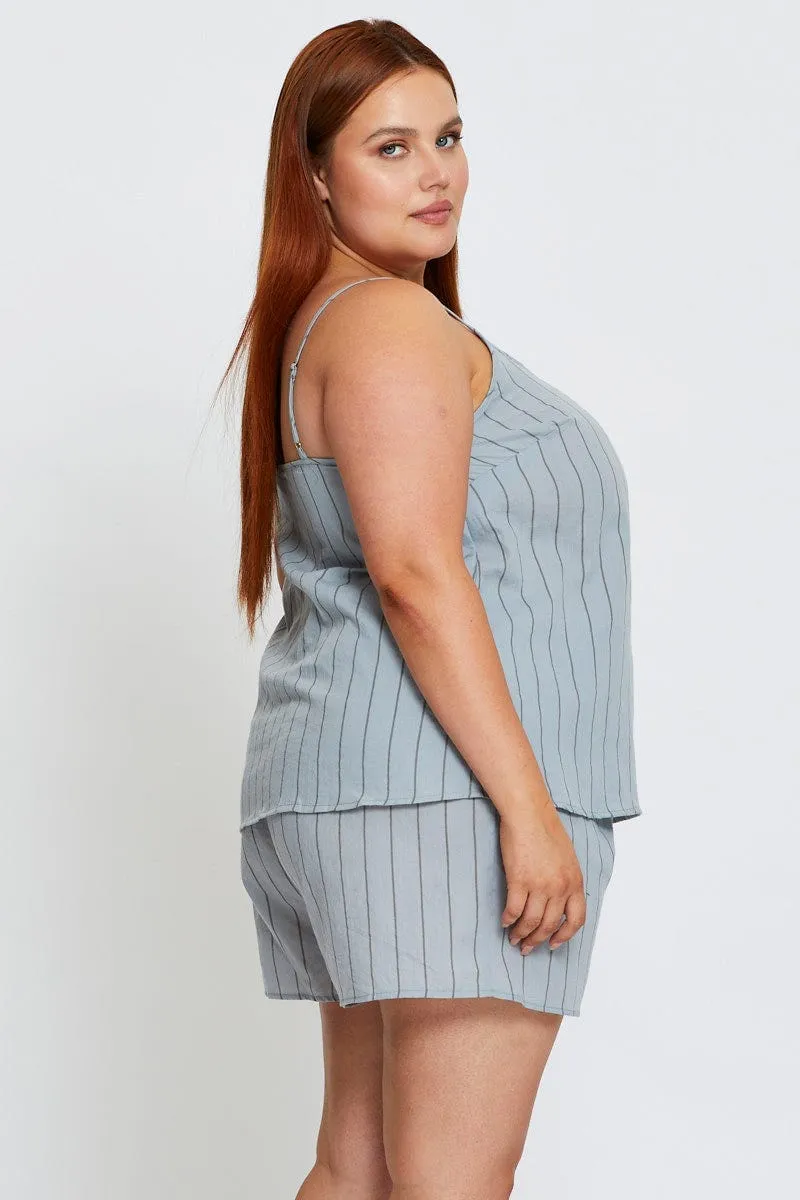 Lightweight sweater ZeroIrritationLabels Blue Pyjamas Set Sleeveless Stripe Cami Top & Short
