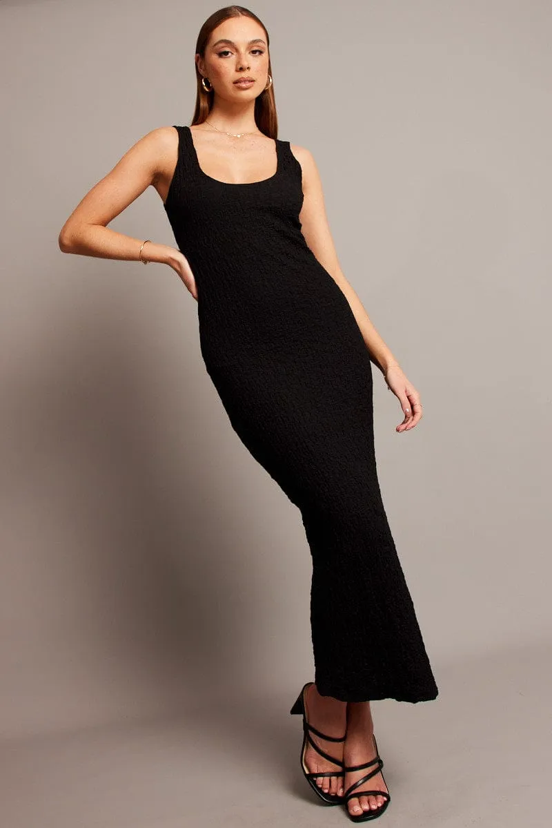 sporty wear Black Bodycon Dress Sleeveless Textured