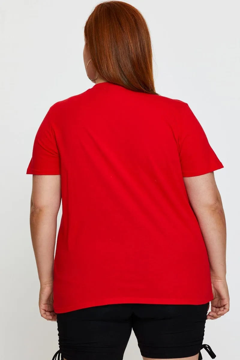 Red Graphic T-shirt Short Sleeve Cotton elastic waistband