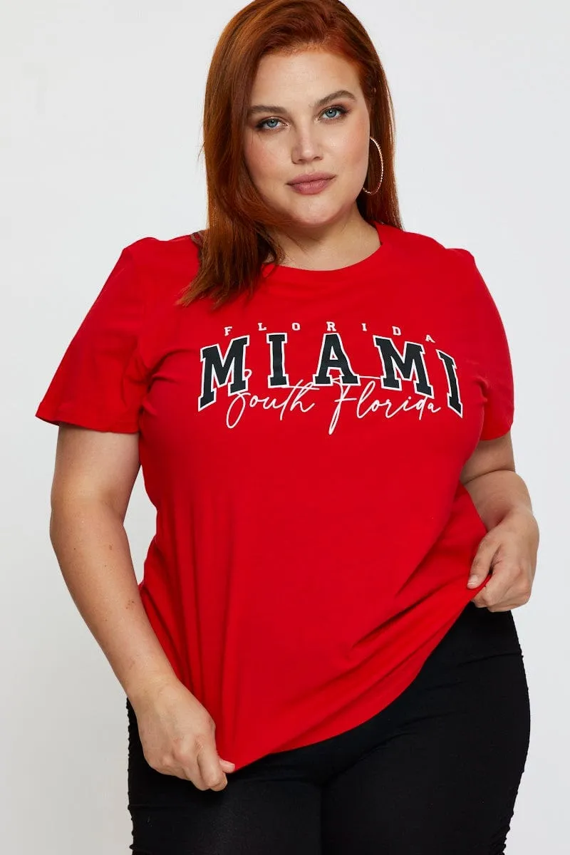 Cozy Touch Active Wear Red Graphic T-shirt Short Sleeve Cotton