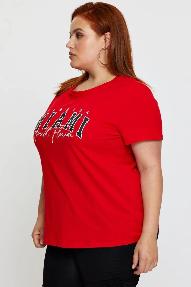 Red Graphic T-shirt Short Sleeve Cotton Summer Style SunProtectionFabric