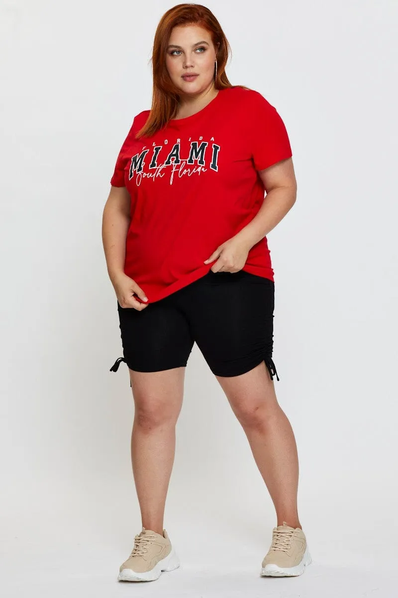 Flexible Fit Street Smart Look Red Graphic T-shirt Short Sleeve Cotton