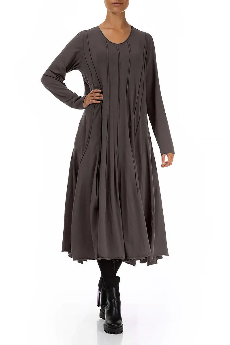 Cold Weather Outfit Layered Shirt Flared Maxi Forest Brown Cotton Dress