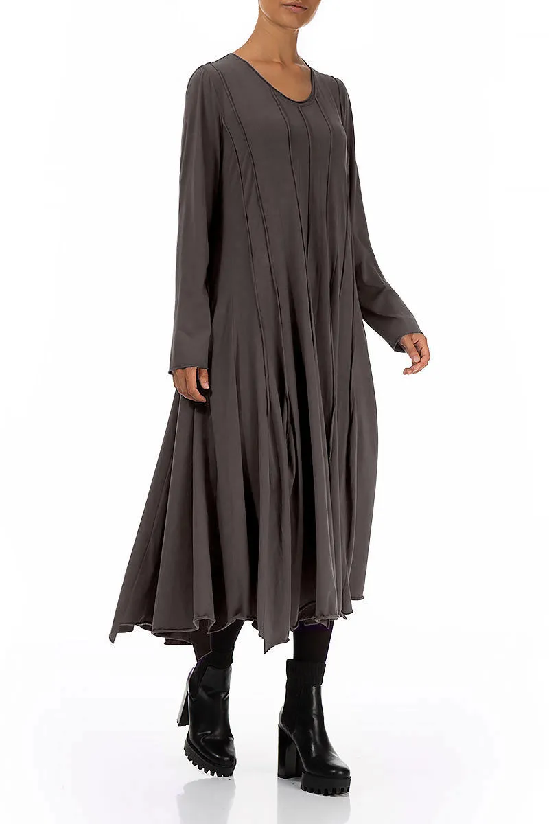 Formal Shirt Movement Friendly Flared Maxi Forest Brown Cotton Dress
