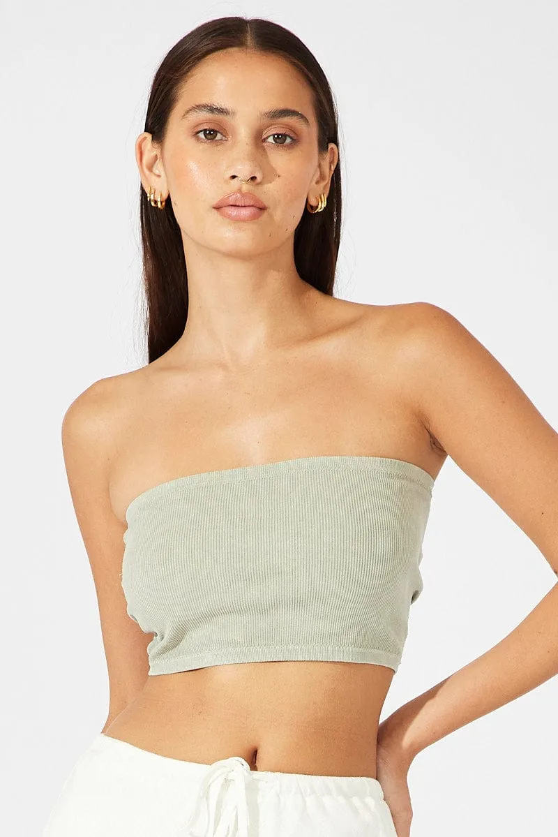 Smooth Edge Binding Green Bandeau Top Seamless