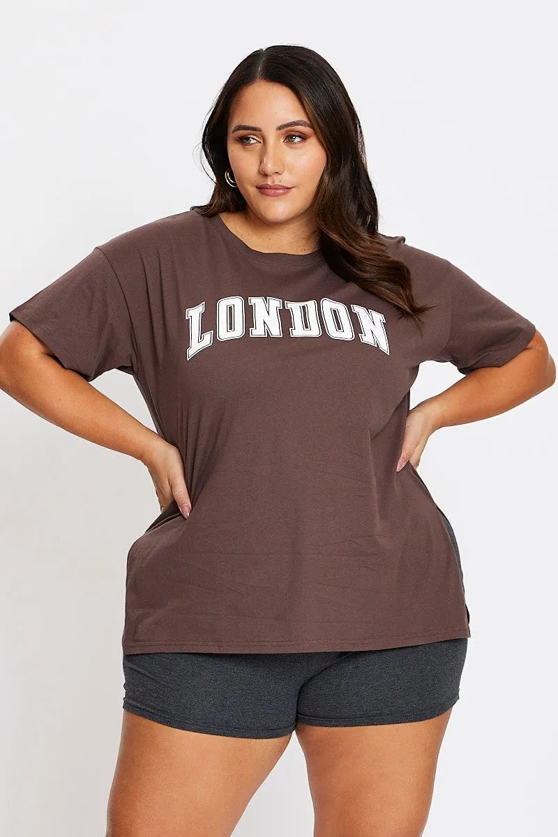 Brown Short Sleeve London Side Split T-shirt Airflow Ventilation System