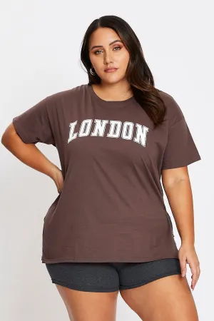 Brown Short Sleeve London Side Split T-shirt Wrinkle Free Fabric