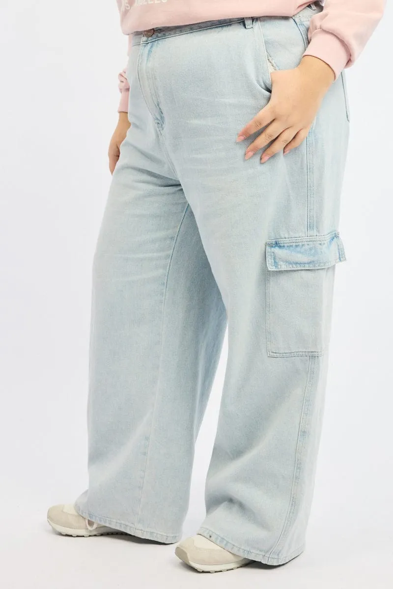 Denim Cargo Jeans Mid Rise Street Casual