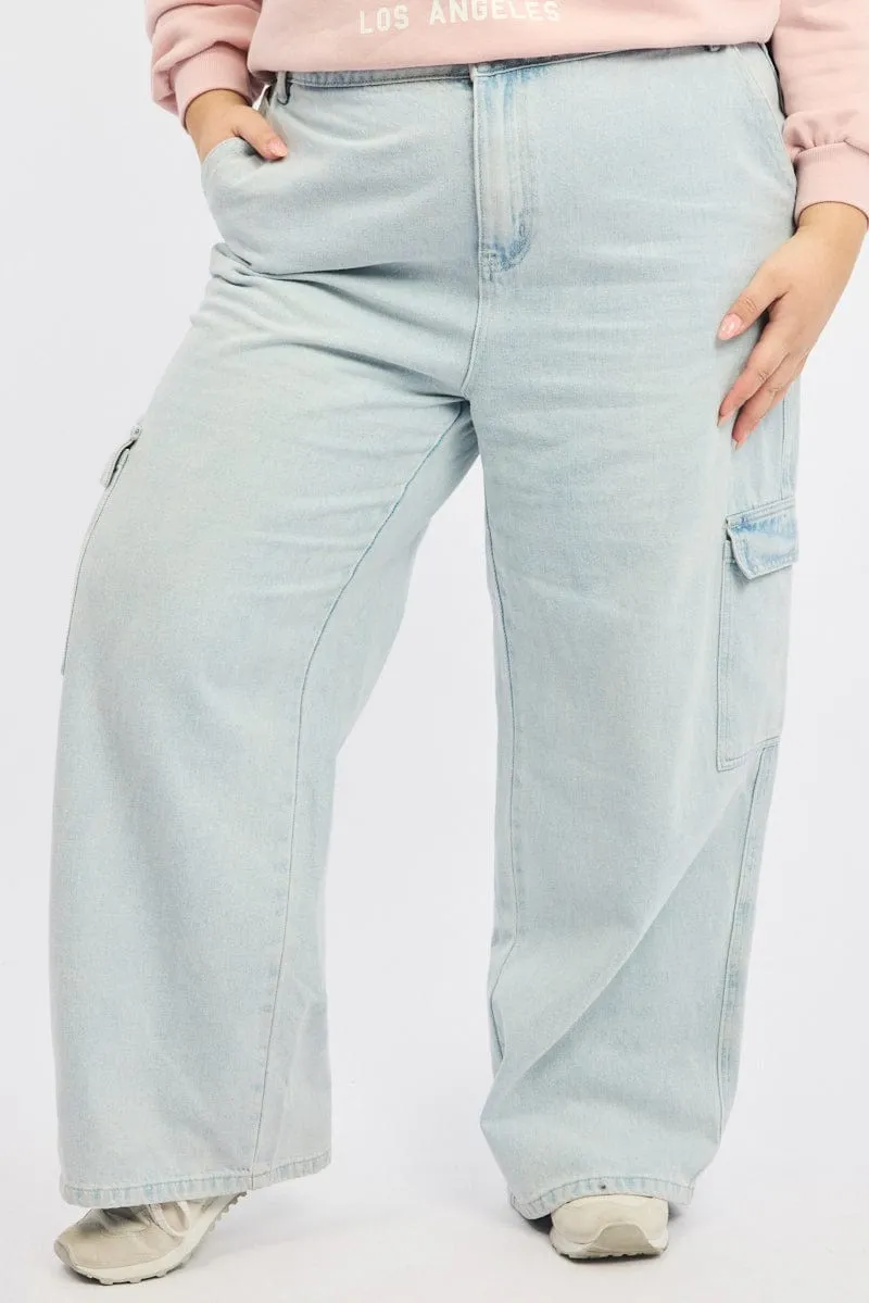 Denim Cargo Jeans Mid Rise Fashion Focus