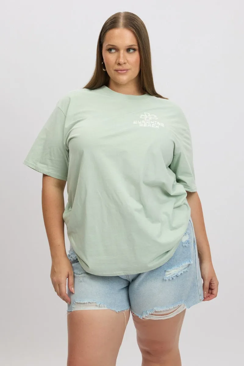 Chic Comfort Style Fresh Look Green Graphic T Shirt Short Sleeve Crew Neck