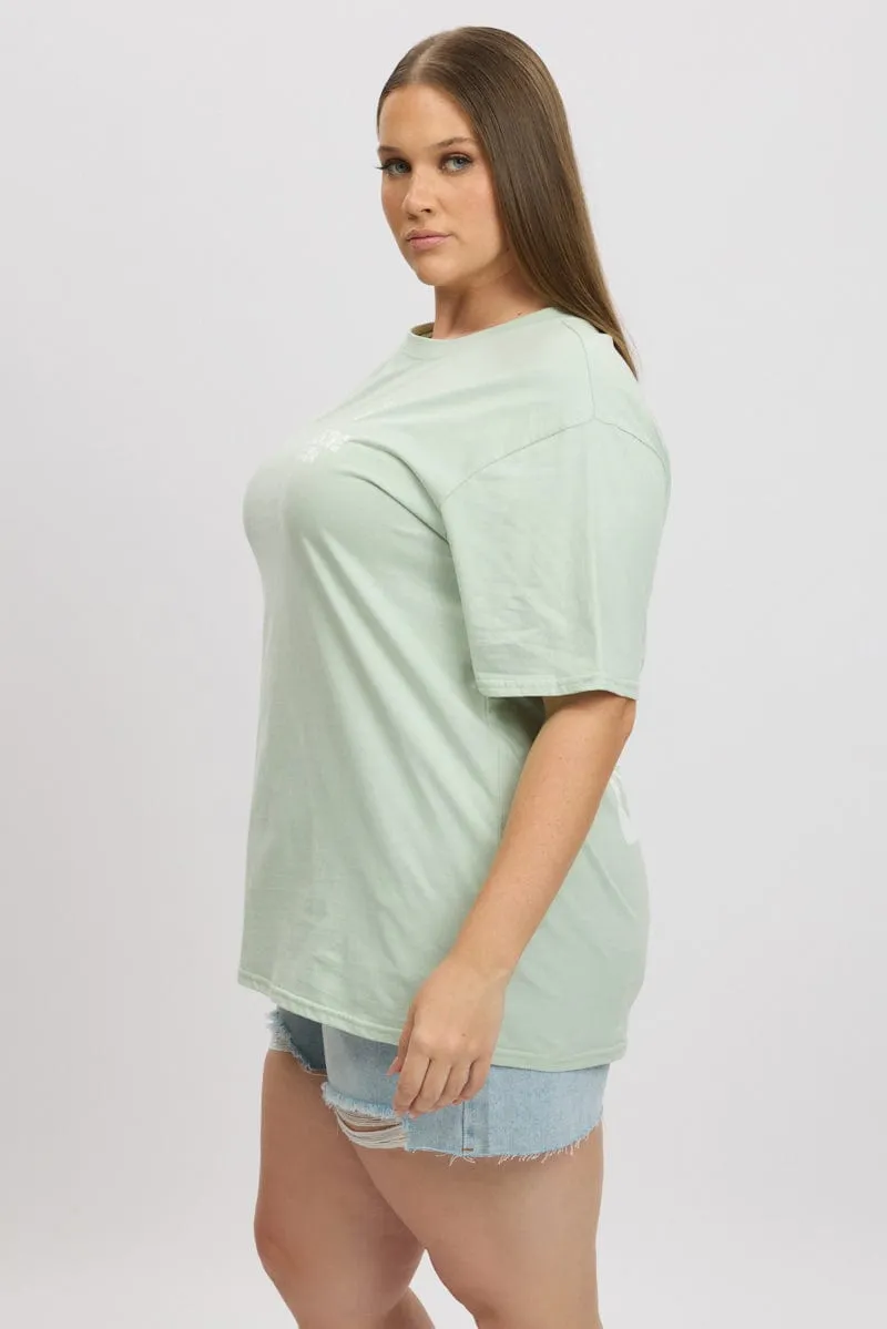 Bold Statement Raw Edge Hem Green Graphic T Shirt Short Sleeve Crew Neck