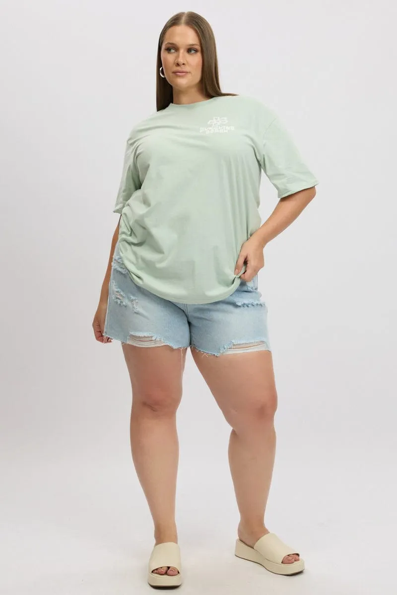 Green Graphic T Shirt Short Sleeve Crew Neck Easy Style FlexibleKnit