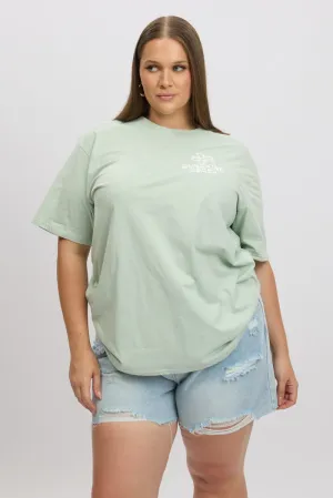 Chic Comfort Style Fresh Look Green Graphic T Shirt Short Sleeve Crew Neck