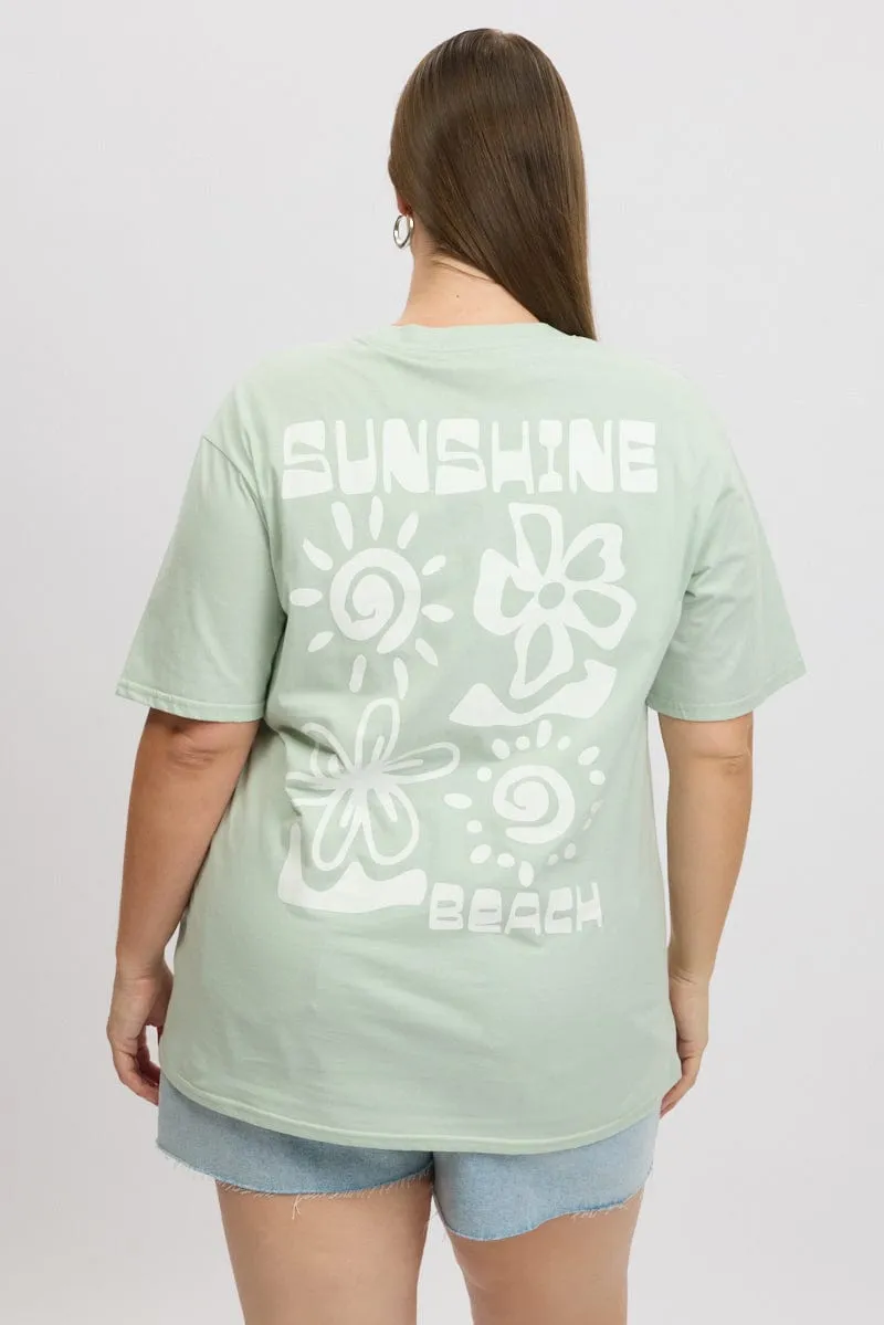 Green Graphic T Shirt Short Sleeve Crew Neck SkinFriendlyFibers