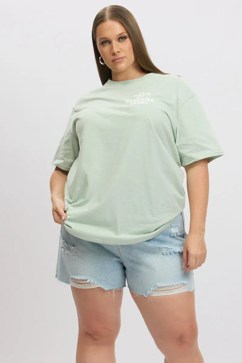 Green Graphic T Shirt Short Sleeve Crew Neck Classic Trend Look Everyday Comfort