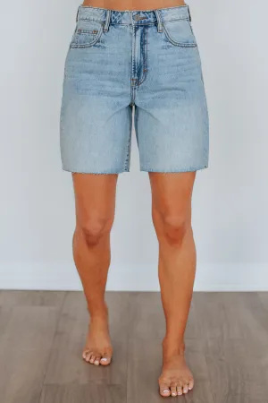 Cotton Blend Playful Style Marlin Hidden Shorts - Light Wash