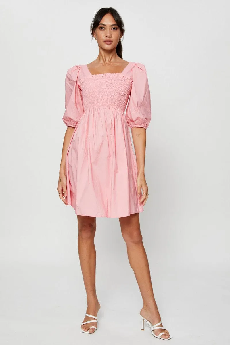 Pink Mini Dress Short Sleeve Evening Charming Design Flirty Vibe