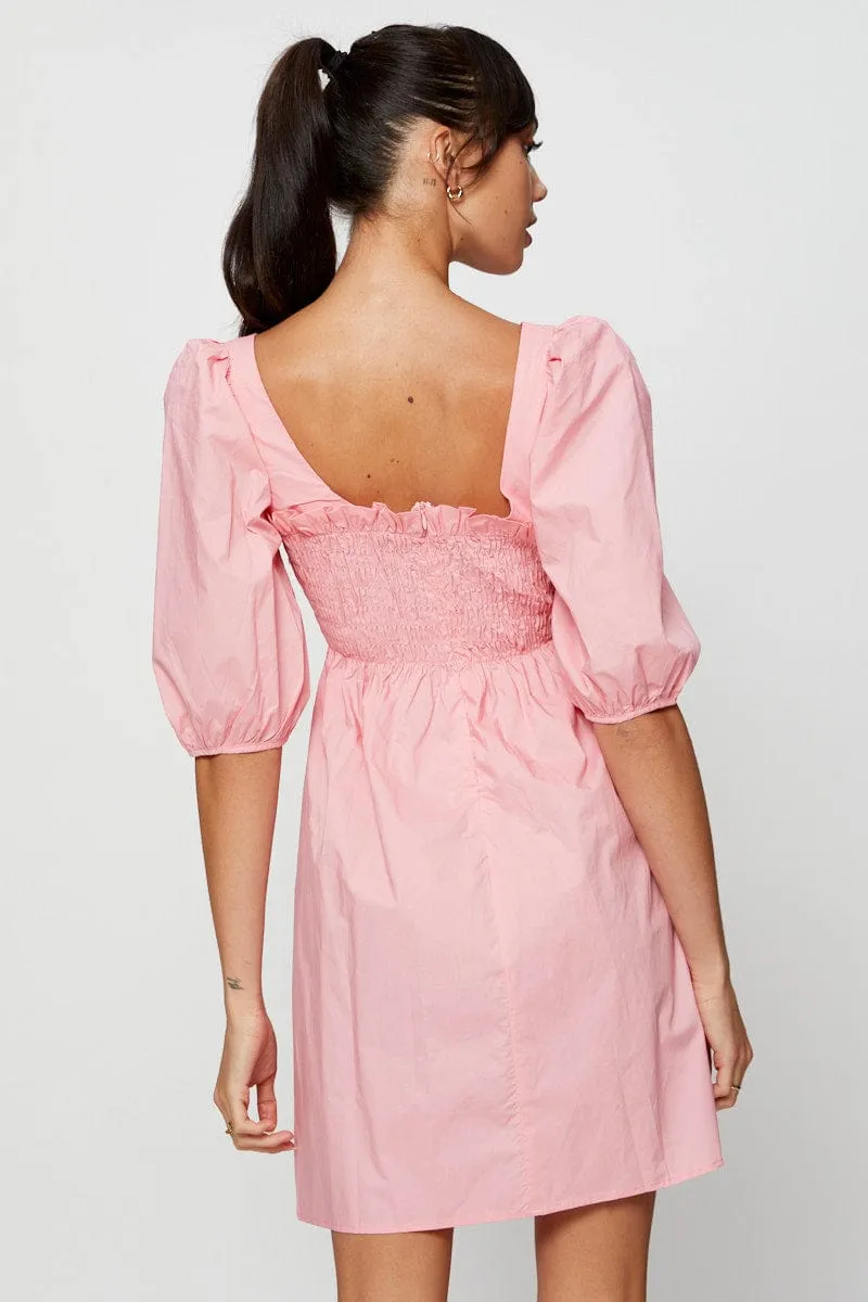 Pink Mini Dress Short Sleeve Evening Comfortable work-to-play dress