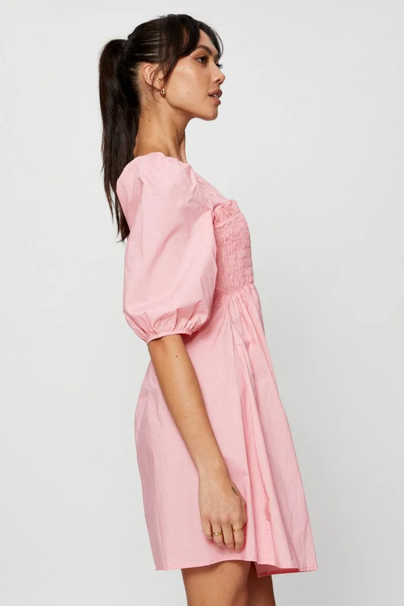 Pink Mini Dress Short Sleeve Evening Casual stylish short dress Versatile Look